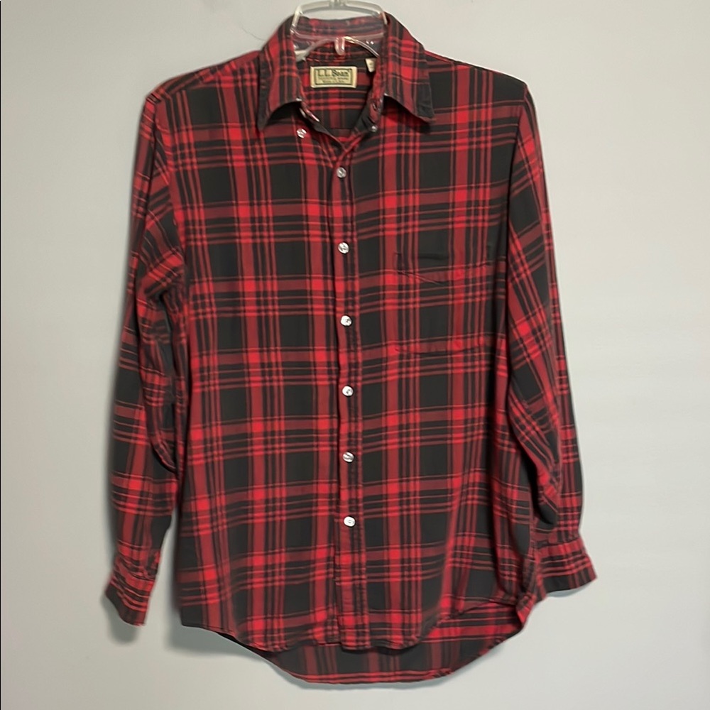 LL Bean Red Button Down Cotton Shirt Mens Size Small